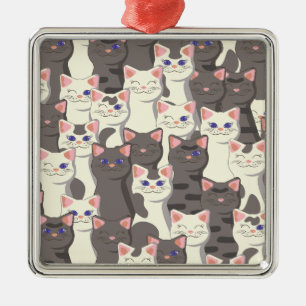 White and grey cats pattern metal ornament