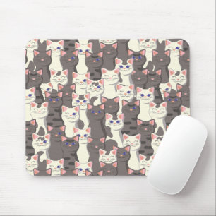 White and grey cats pattern mouse pad