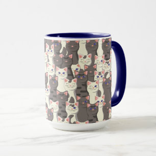 White and grey cats pattern mug
