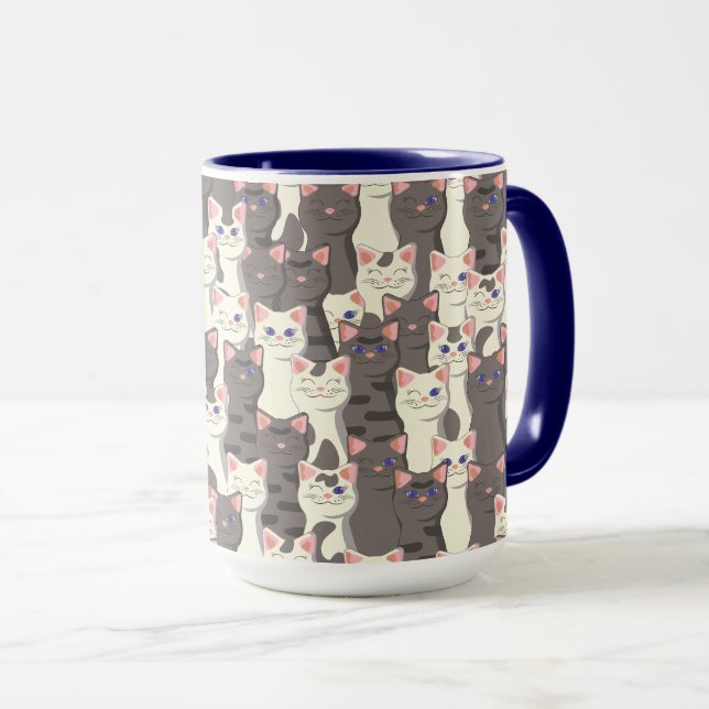 White and grey cats pattern mug (Front Right)