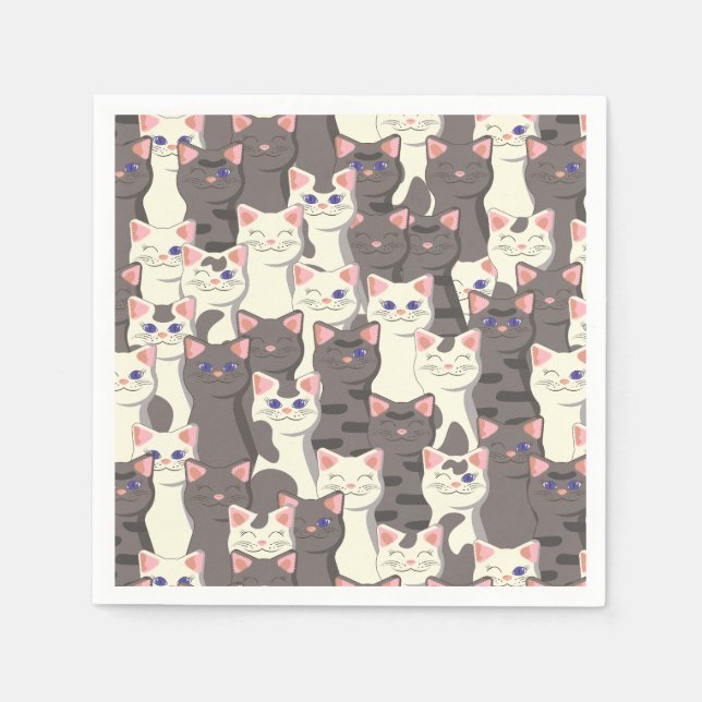 White and grey cats pattern napkin (Front)