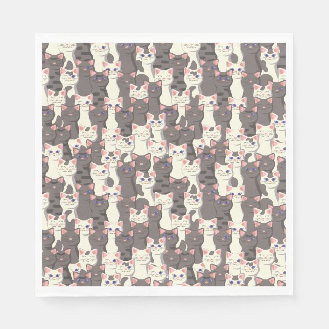 White and grey cats pattern napkin (Front)