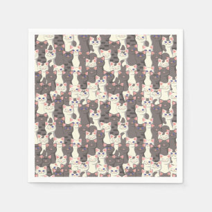 White and grey cats pattern napkin