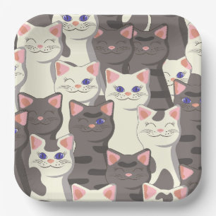White and grey cats pattern paper plate
