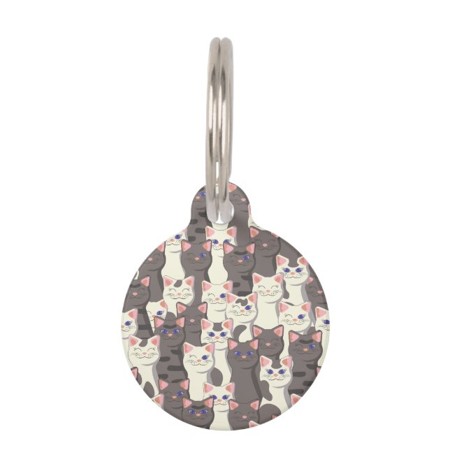 White and grey cats pattern pet tag (Front)