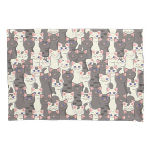White and grey cats pattern pillowcase