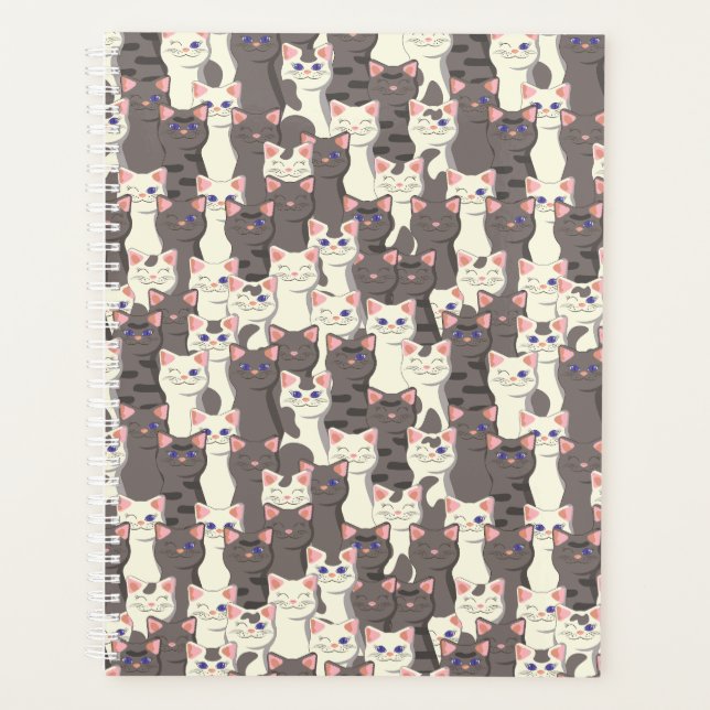 White and grey cats pattern planner (Front)