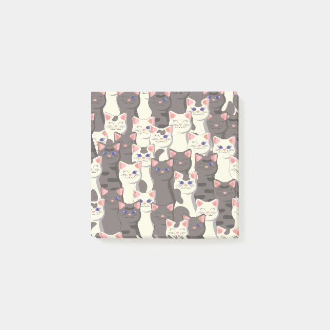 White and grey cats pattern post-it notes (Front)