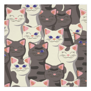 White and grey cats pattern poster