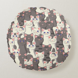 White and grey cats pattern round cushion