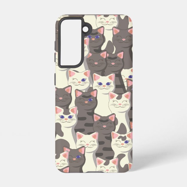 White and grey cats pattern samsung galaxy s21 case (Back)