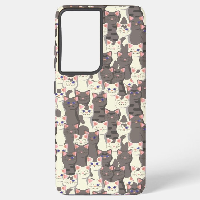 White and grey cats pattern samsung galaxy s21 ultra case (Back)