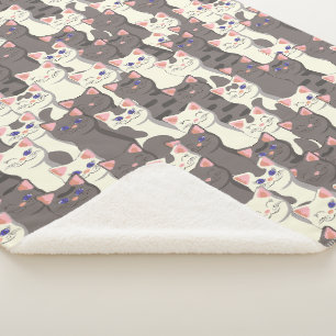 White and grey cats pattern sherpa blanket