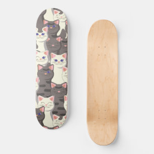 White and grey cats pattern skateboard