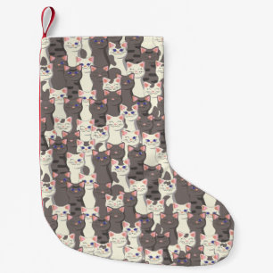 White and grey cats pattern small christmas stocking