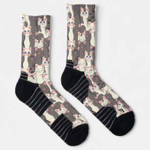 White and grey cats pattern socks