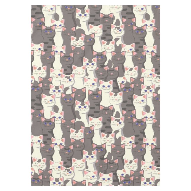 White and grey cats pattern tablecloth (Front)