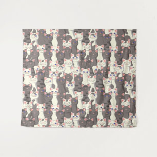 White and grey cats pattern tapestry