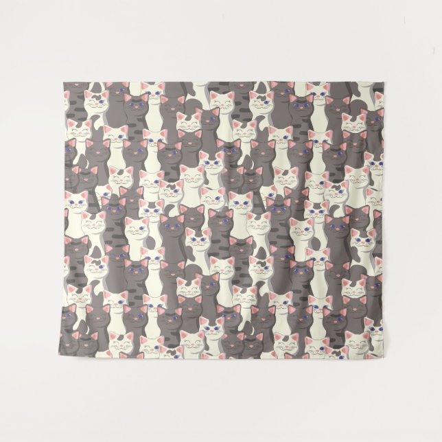 White and grey cats pattern tapestry (Front (Horizontal))