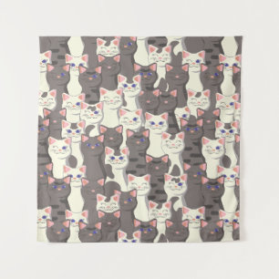 White and grey cats pattern tapestry