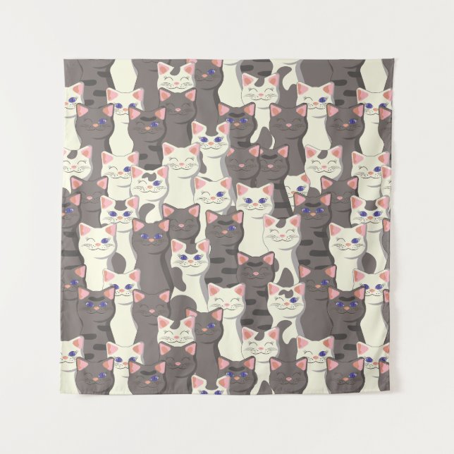 White and grey cats pattern tapestry (Front)