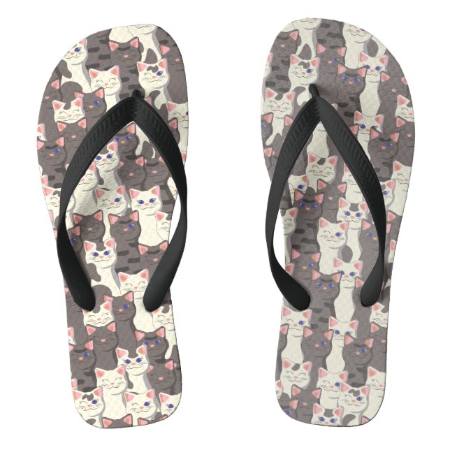 White and grey cats pattern thongs (Footbed)