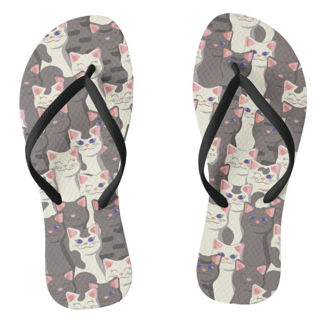 White and grey cats pattern thongs (Footbed)
