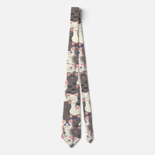White and grey cats pattern tie