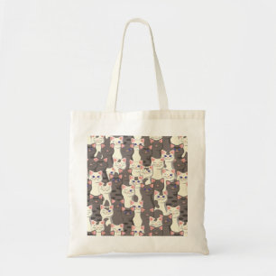 White and grey cats pattern tote bag