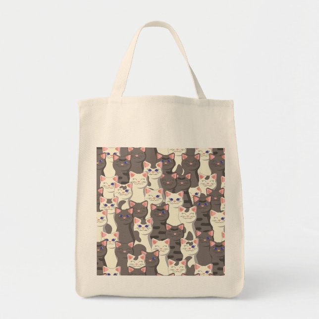 White and grey cats pattern tote bag (Front)