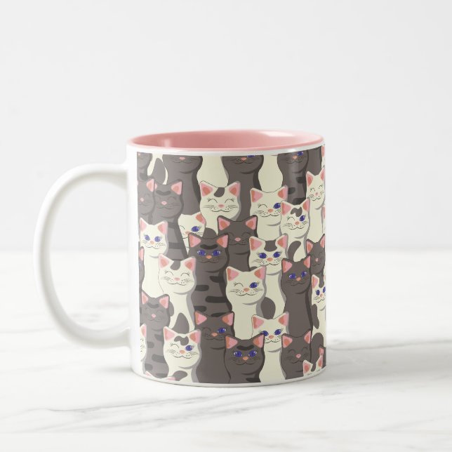 White and grey cats pattern Two-Tone coffee mug (Left)