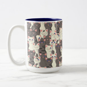 White and grey cats pattern Two-Tone coffee mug