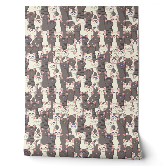 White and grey cats pattern wallpaper (Unrolling)