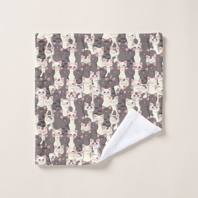 White and grey cats pattern wash cloth (Wash Cloth)