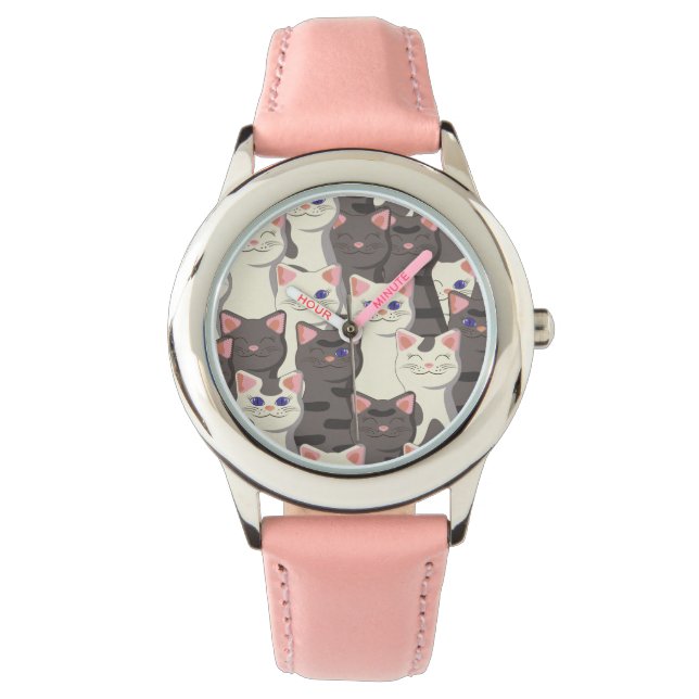 White and grey cats pattern watch (Front)