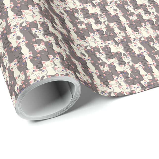 White and grey cats pattern wrapping paper (Roll Corner)