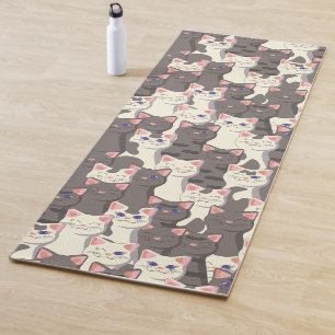White and grey cats pattern yoga mat