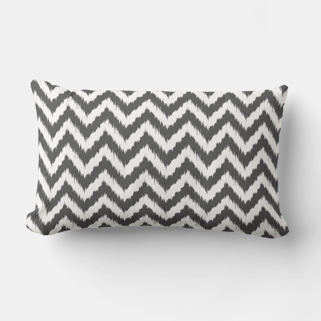 White and Grey Chevron Ikat Pattern Lumbar Cushion (Front)