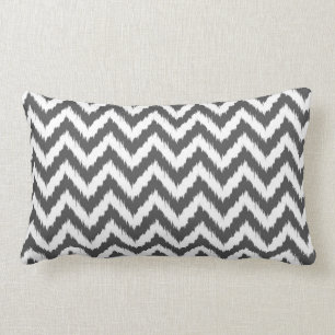 White and Grey Chevron Ikat Pattern Lumbar Cushion