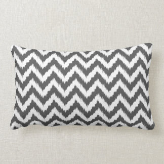 White and Grey Chevron Ikat Pattern Lumbar Cushion