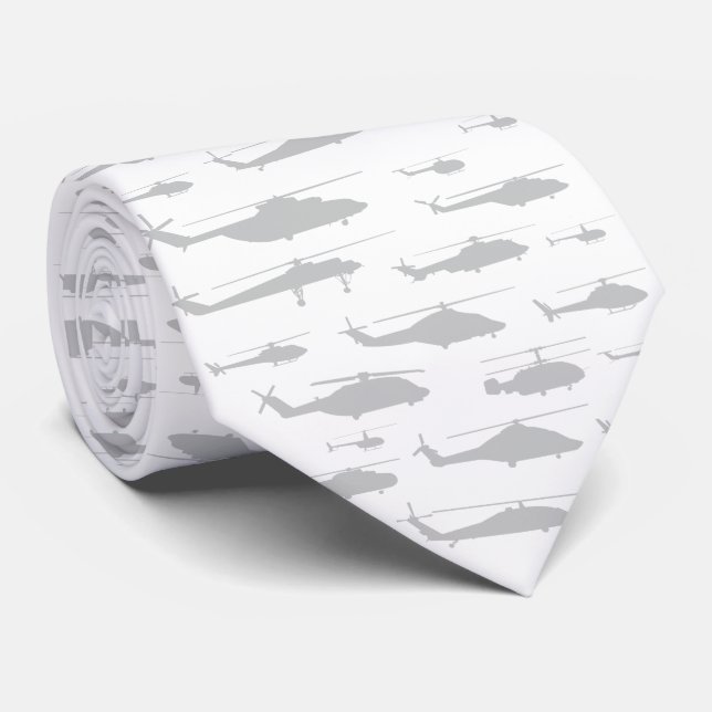White and Grey Classic Helicopter Tie (Rolled)