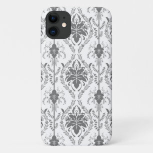 White and grey Damask openwork pattern iPhone 11 Case
