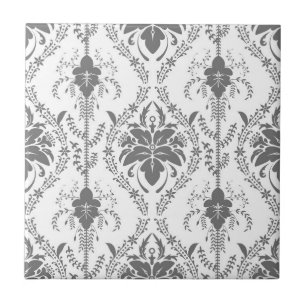 White and grey Damask openwork pattern Ceramic Tile