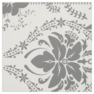 White and grey Damask openwork pattern Fabric