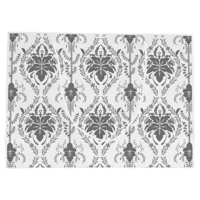 White and grey Damask openwork pattern Large Gift Bag (Back)