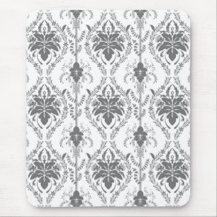 White and grey Damask openwork pattern Mouse Pad