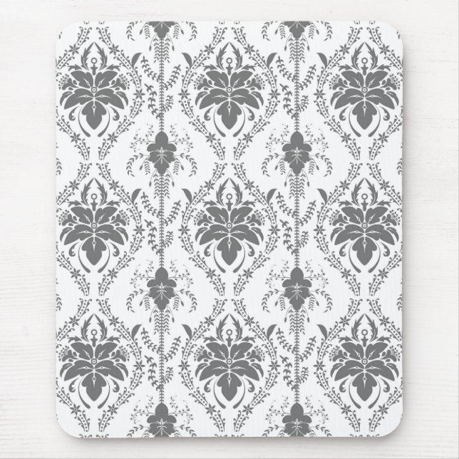 White and grey Damask openwork pattern Mouse Pad (Front)