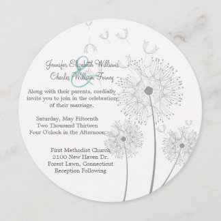 White and Grey Dandelion Circle Wedding Invitation
