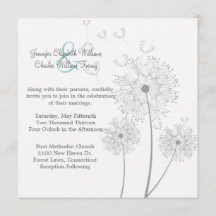 White and Grey Dandelion Wedding Invitation