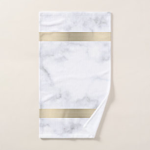 White and grey faux marble gold stripes bath towel set